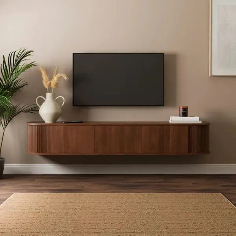 BOXED MATEO WALL MOUNTED TV UNIT, WOOD EFFECT