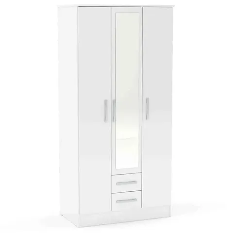 BOXED BIRLEA LYNX 3 DOOR 2 DRAWER WHITE MIRROR WARDROBE (2 BOXES)