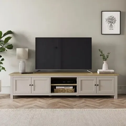 BOXED OLNEY SUPERWIDE TV UNIT FOR TVS UP TO 60" - STONE (1 BOX)