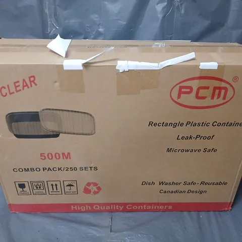 BOXED PCM PACK OF 250 CLEAR RECTANGLE PLASTIC CONTAINERS