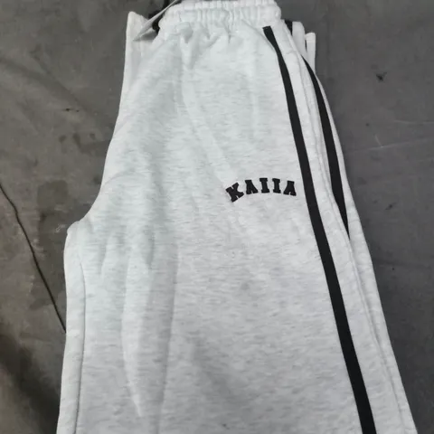 KAIIA LOGO SIDE STRIPE WIDE-LEG JOGGERS – LIGHT GREY MARL, UK 8