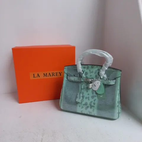 LA MAREY HANDBAG – TURQUOISE WITH LEOPARD PRINT DESIGN (BOXED)