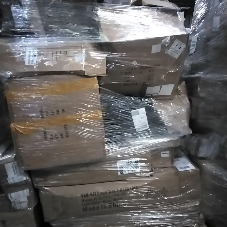 PALLET OF HOUSEHOLD ITEMS TO INCLUDE 6FT GREEN TREE + UKCA, SHOULDER AND NECK MASSAGER AND OTHER ASSORTED ITEMS...