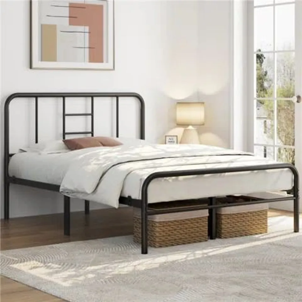 BOXED METAL FRAMED BED WITH HIGH HEADBOARD 