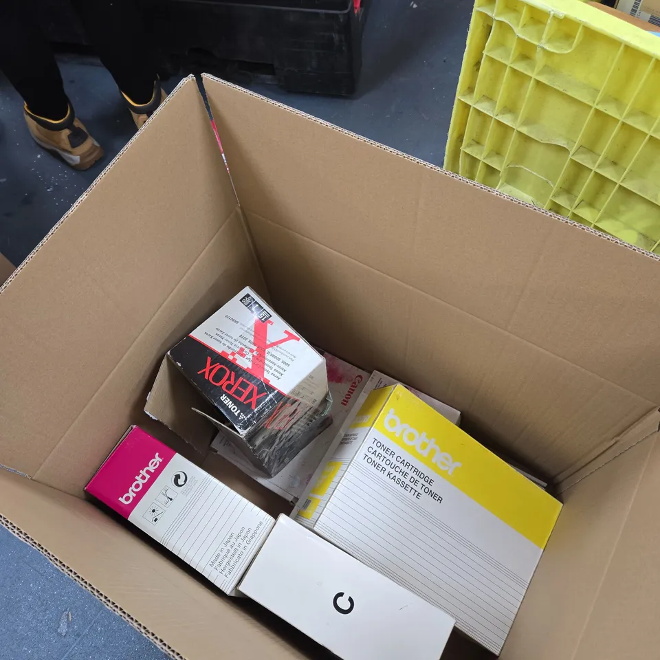 ASSORTED TONER CARTRIDGES FOR BROTHER AND OTHER BRANDS – INCLUDES TN-6300, NICEDAY, CARTRIDGE WORLD BOX OF APPROXIMATELY 10 ITEMS .