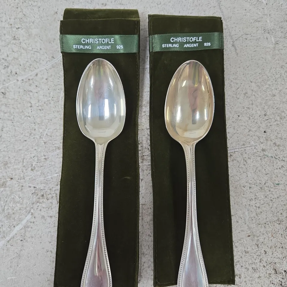 PAIR OF CHRISTOFLE STERLING ARGENT 925 DESSERT SPOONS 