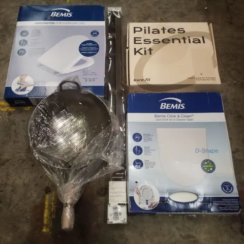 PALLET CONTAINING ASSORTED PRODUCTS INCLUDING TOILET SEATS, PILATES ESSENTIAL KIT, ROLLER BLIND, WOK & OFFICE CHAIR