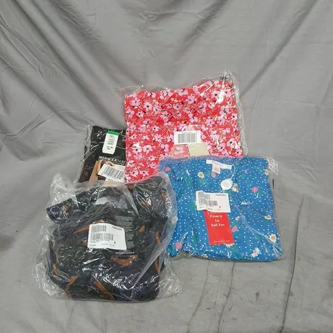 BOX OF APPROXIMATELY 35 ASSORTED CLOTHING ITEMS INCLUDING MIRACLE SHAPING SUIT LARGE, FINERY SIZE 12 DRESS, KIM & CO SIZE MEDIUM DRESS