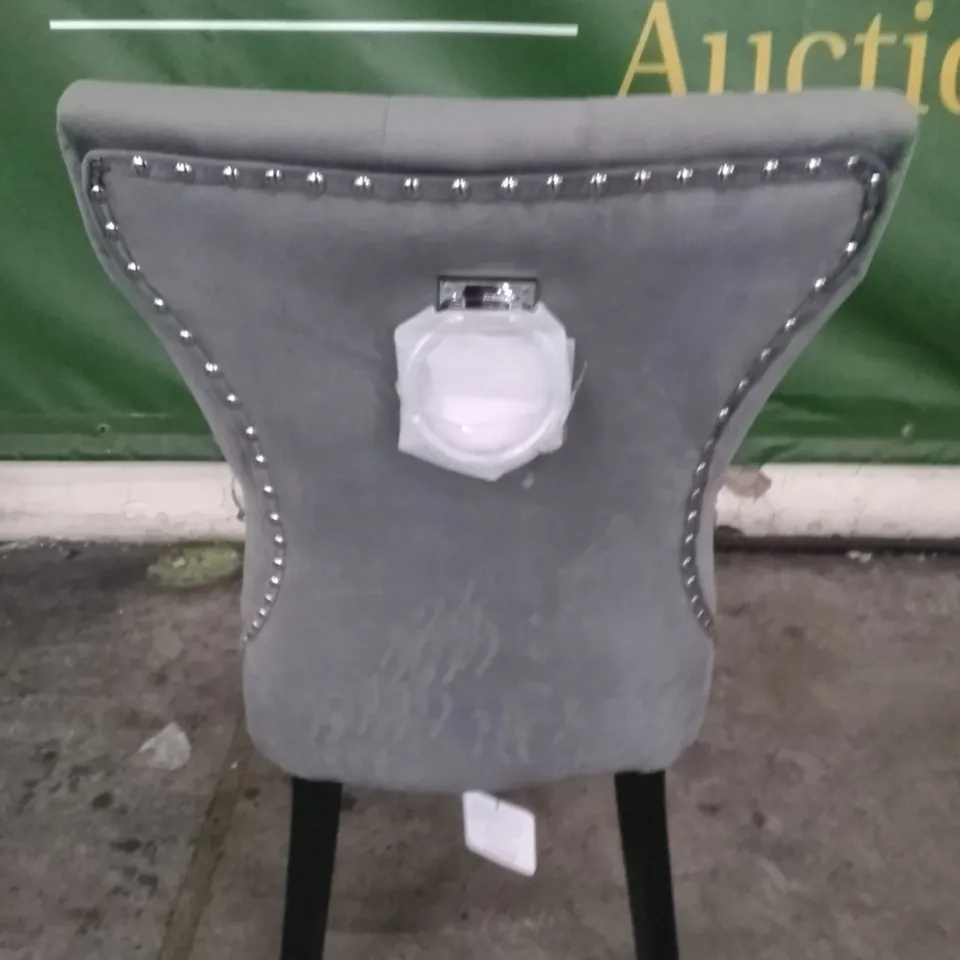 KENSINGTON GREY VELVET BUTTON BACK DINING CHAIR WITH BLACK LEGS