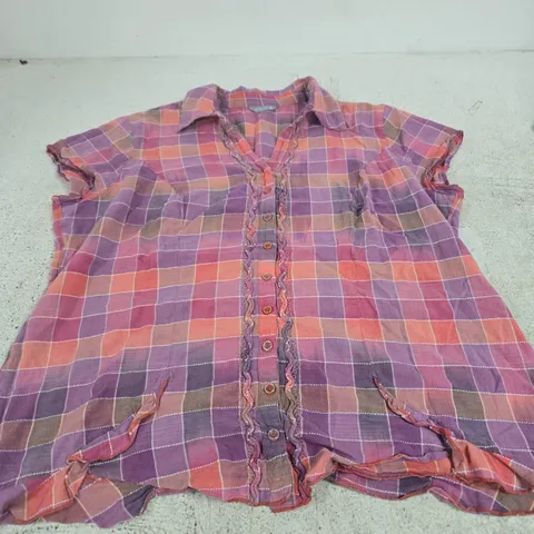 PER UNA WOMEN'S SHIRT – PINK/PURPLE PLAID, UK SIZE 18