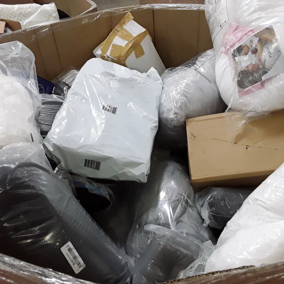 PALLET CONTAINING ASSORTED PILLOWS & CUSHIONS INCLUDING BACK CUSHION, COOLING THIN MEMORY FOAM PILLOW, CERVICAL PILLOW, LEG PILLOW, DUVET