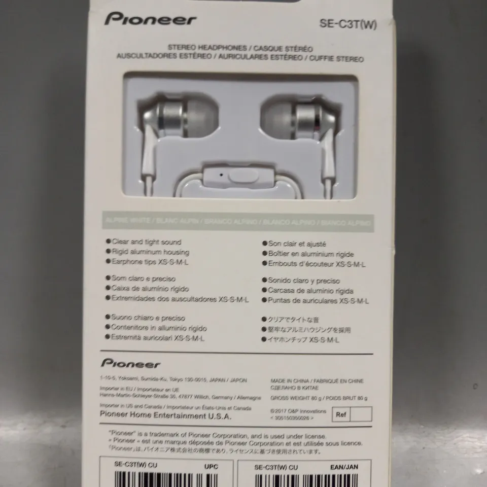 BOXED PIONEER SE-C3T(W) STEREO EARPHONES IN WHITE