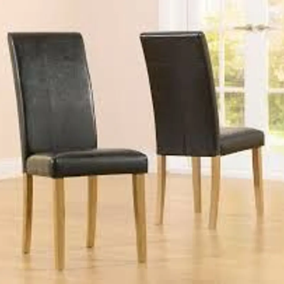 BOXED PAIR OF PVC CHAIRS IN BLACK/OAK FROM NEW PRIMO SET - 1 BOX