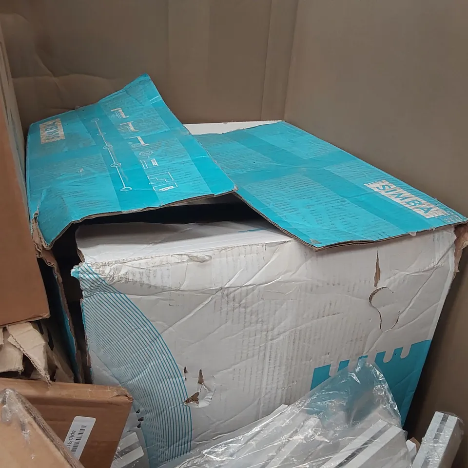 PALLET OF ASSORTED ITEMS INCLUDING: BOXED SIMBA MATTRESS, CEILING FAN WITH LIGHT, LED CEILING FAN, NOTEBOOK FOLDING GRILL, PORTABLE PET CRATE ECT