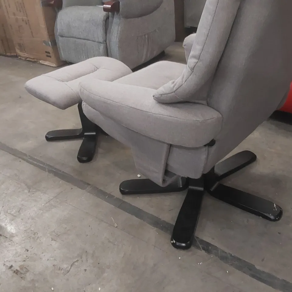 QUALITY DESIGNER FABRIC UPHOLSTERED SWIVEL ARMCHAIR WITH FOOTREST 