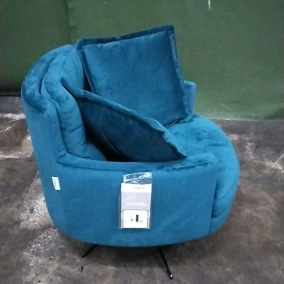 QUALITY ITALIAN DESIGNER SWIVEL CHAIR IN TEAL VELVET