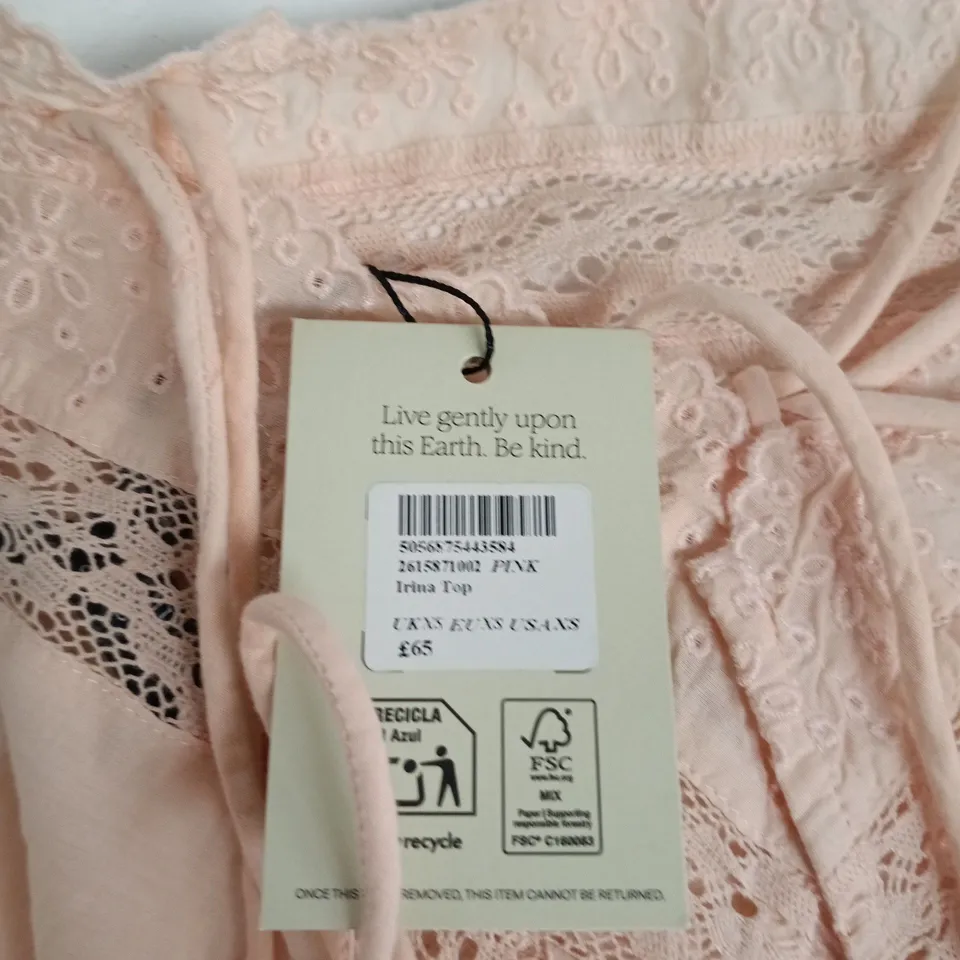 NOBODYS CHILD IRINA TOP – PINK LACE WOMEN'S TOP UK XS