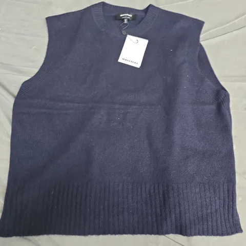 WHISTLES WOOL SLEEVELESS TANK – NAVY KNIT VEST, SIZE M (WOMEN)