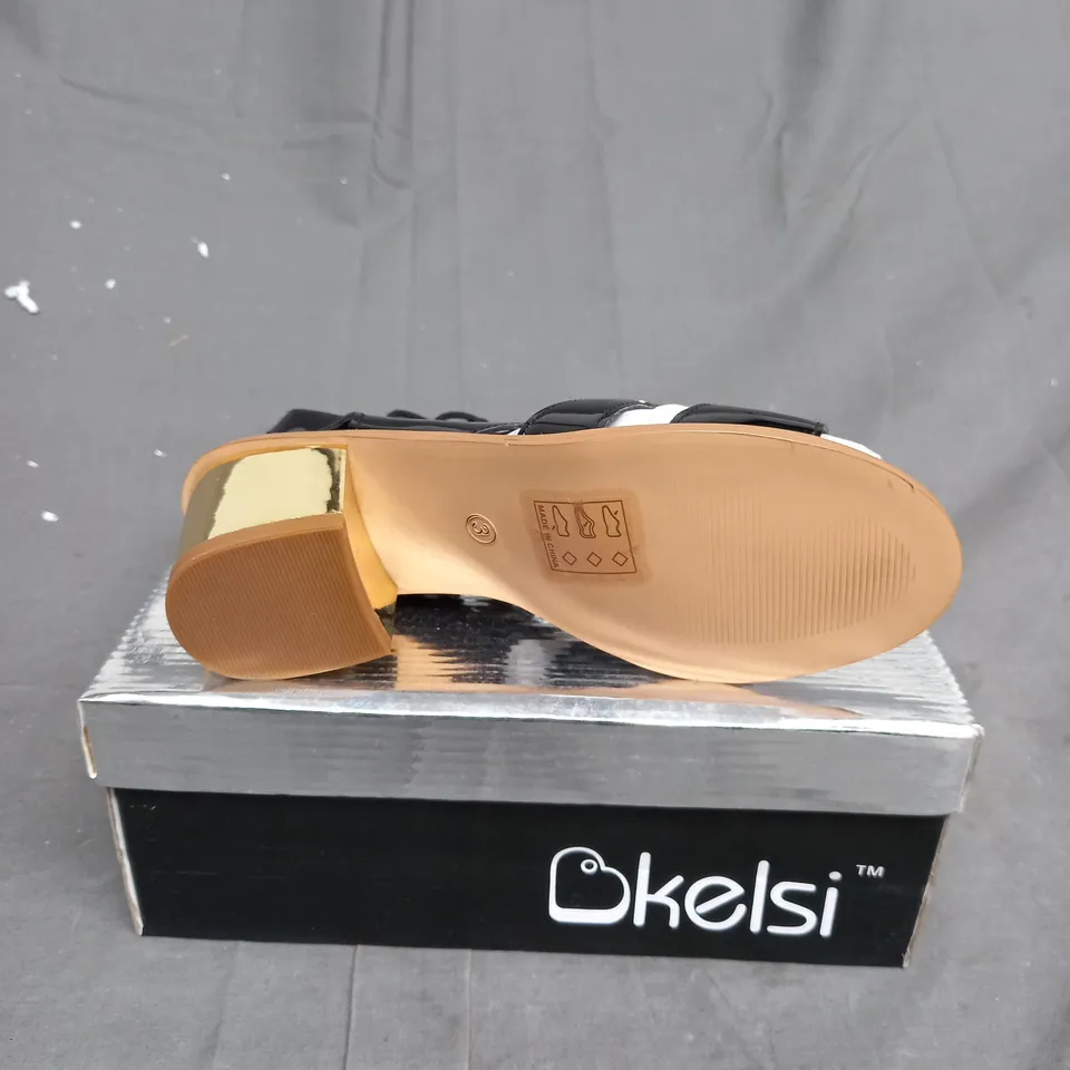 BOX OF APPROXIMATELY 12 BOXED KELSI WEDGED SANDAL SHOES IN VARIOUS SIZES