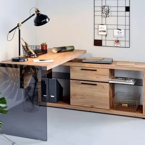 BOXED LUX C 160 E CORNER DESK - WALNUT IMITATION/CLEAR GLASS (1 BOX)