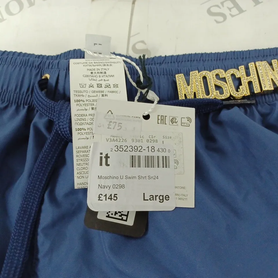 MOSCHINO NAVY BLUE LOGO SWIMMING SHORTS- LARGE