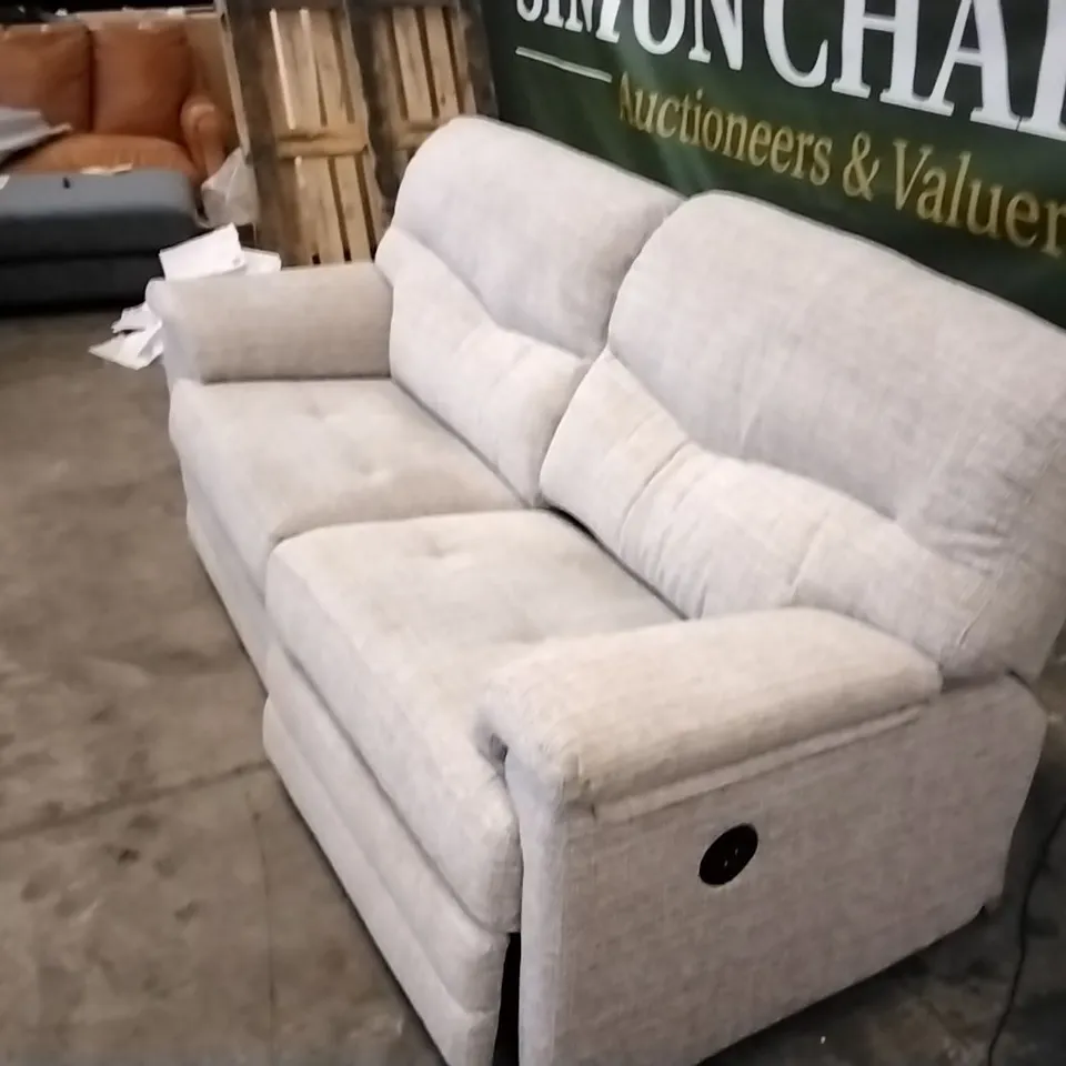 QUALITY BRITISH DESIGNED & MANUFACTURED G PLAN BEIGE/CREAM PATTERNED FABRIC ELECTRIC RECLINING 3 SEATER SOFA