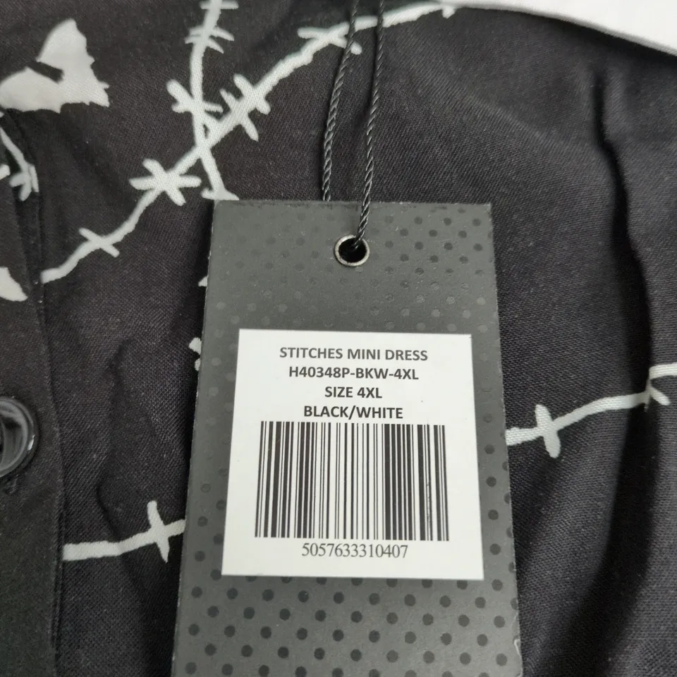 HELL BUNNY STITCHES MINI DRESS – BLACK/WHITE – SIZE 4XL