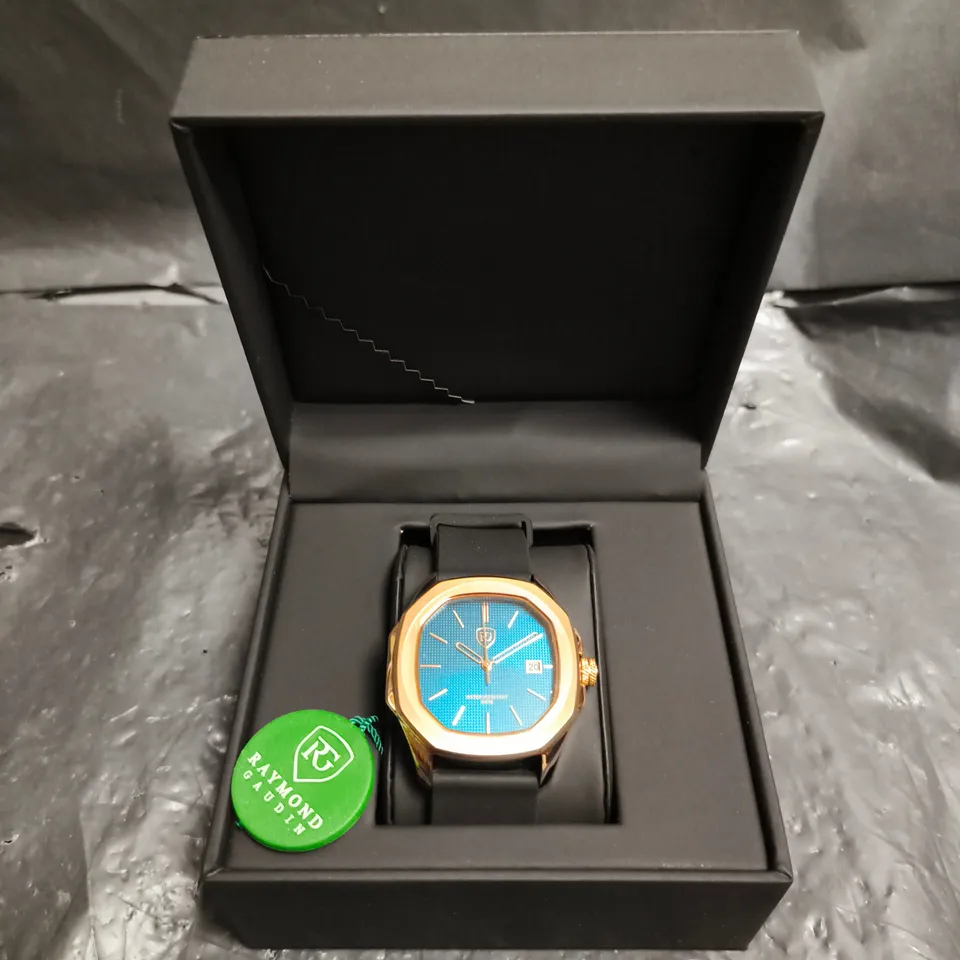 MENS RAYMOND GAUDIN WATCH – 316 STAINLESS STEEL CASE – JPN MOVEMENT – BLUE DIAL – RUBBER STRAP