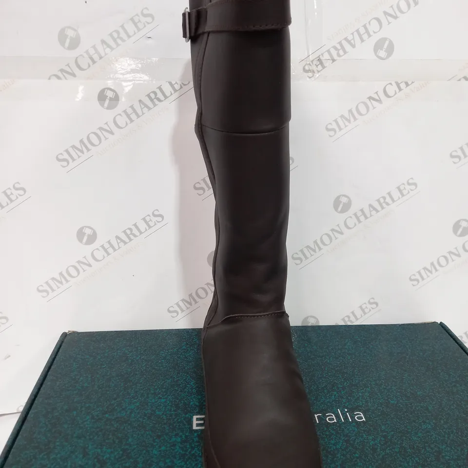 BOXED EMU NATASHA LEATHER BOOTS, ESPRESSO - SIZE 6