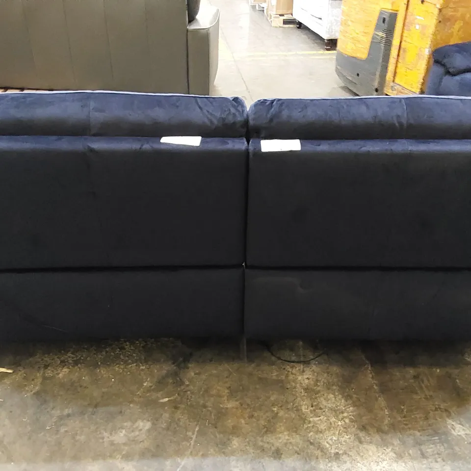 QUALITY ITALIAN DESIGNER OLIVER LARGE 3 SEATER WITH 2 ELECTRIC RECLINERS DARK BLUE FABRIC 