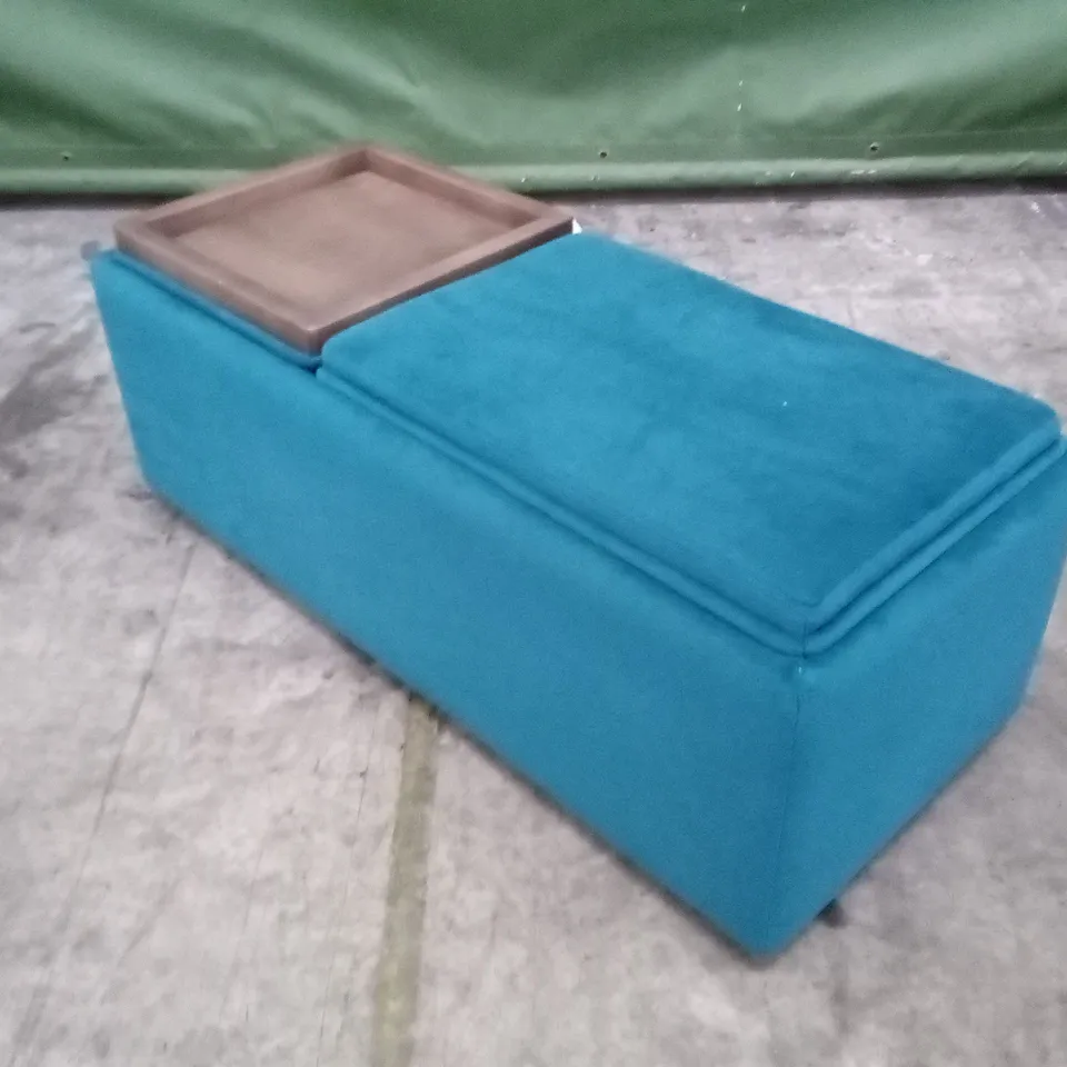 QUALITY THE LOUNGE CO DESIGNER RECTANGULAR FOOTSTOOL WITH STORAGE - TEAL FABRIC 