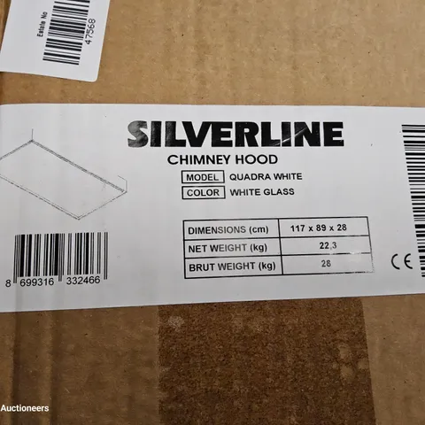 BOXED SILVERLINE QUADRA WHITE GLASS CHIMNEY HOOD