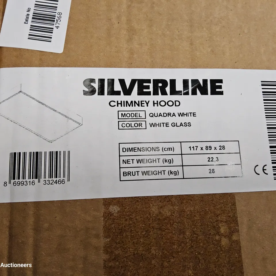 BOXED SILVERLINE QUADRA WHITE GLASS CHIMNEY HOOD