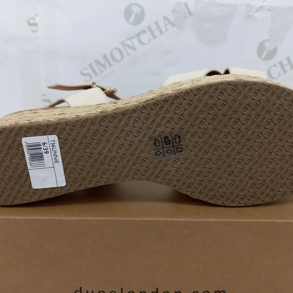 BOXED PAIR OF DUNE LONDON CROSS STRAP FLATFORM SANDALS - UK 6