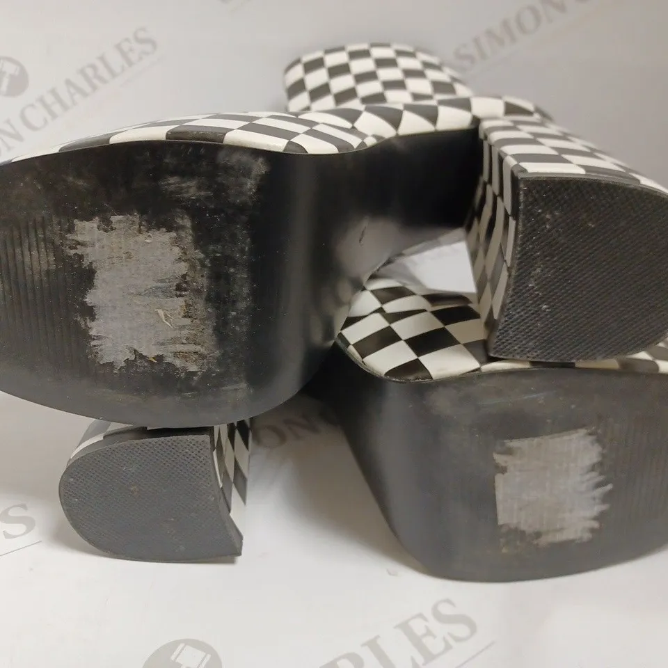 KOI VEGAN BLACK/WHITE CHEQUERED PLATFORM BOOTS - SIZE 6