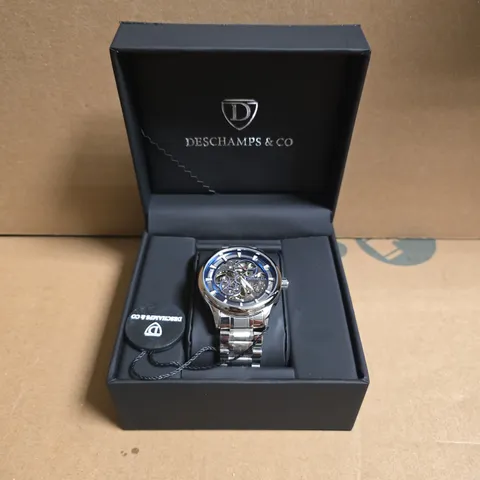 DESCHAMPS & CO AUTOMATIC WATCH – SKELETON DIAL - STAINLESS STRAP