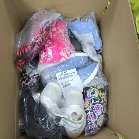 BOX OF APPROXIMATELY 20 ASSORTED CLOTHING ITEMS OF VARIOUS STYLES AND COLOURS 