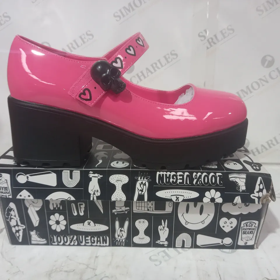 BRAND NEW BOXED PAIR OF KOI VEGAN LEATHER YAMI MARY JANES SHINJI SKULL EDITION SHOES IN PINK UK SIZE 8