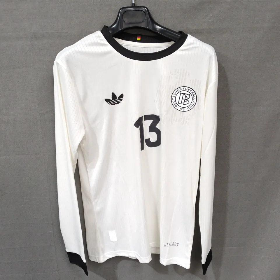 ADIDAS GERMANY NATIONAL TEAM FOOTBALL JERSEY – MÜLLER 13, SLIM FIT, SIZE S (WHITE)