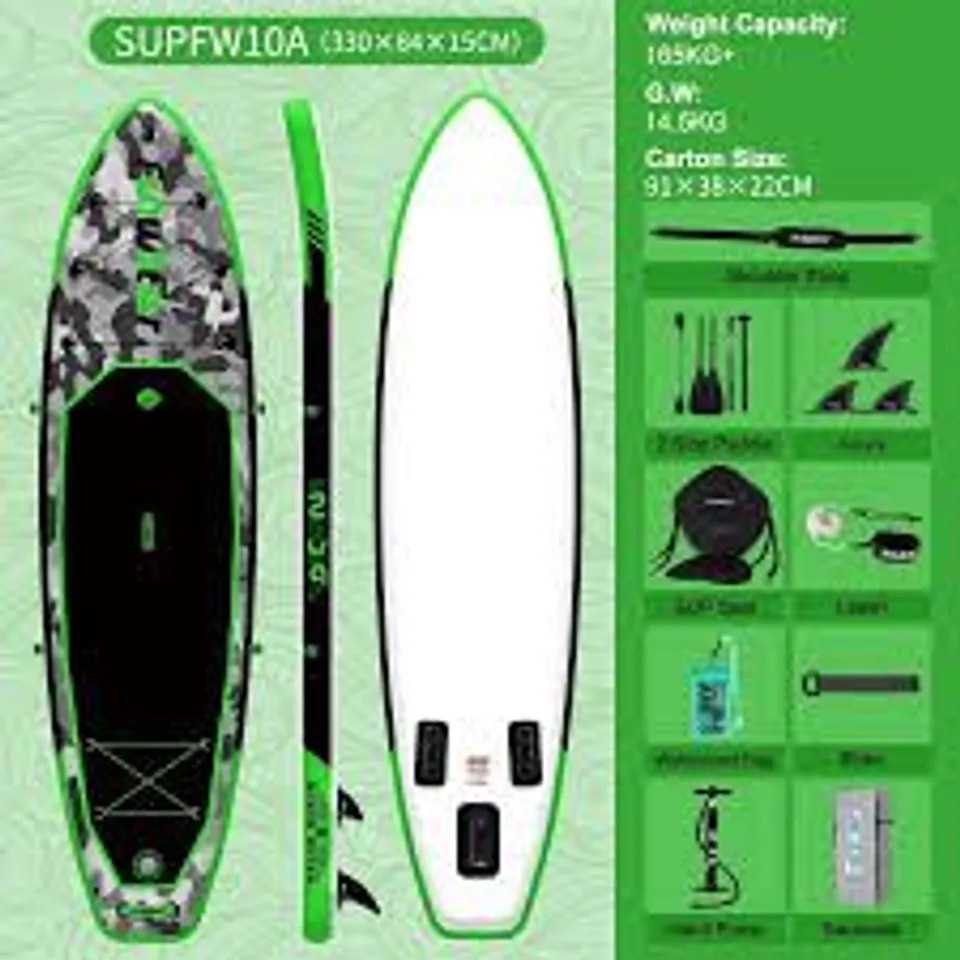 BOXED FUNWATE SUPFW10B INFLATABLE SUP BOARD ACCESSORIES MAY BE MISSING