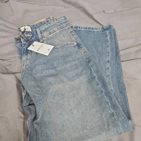 MOTEL DENIM LOW RISE PARALLEL EXTREME JEANS – BLUE/GREEN WASH, UK 8 