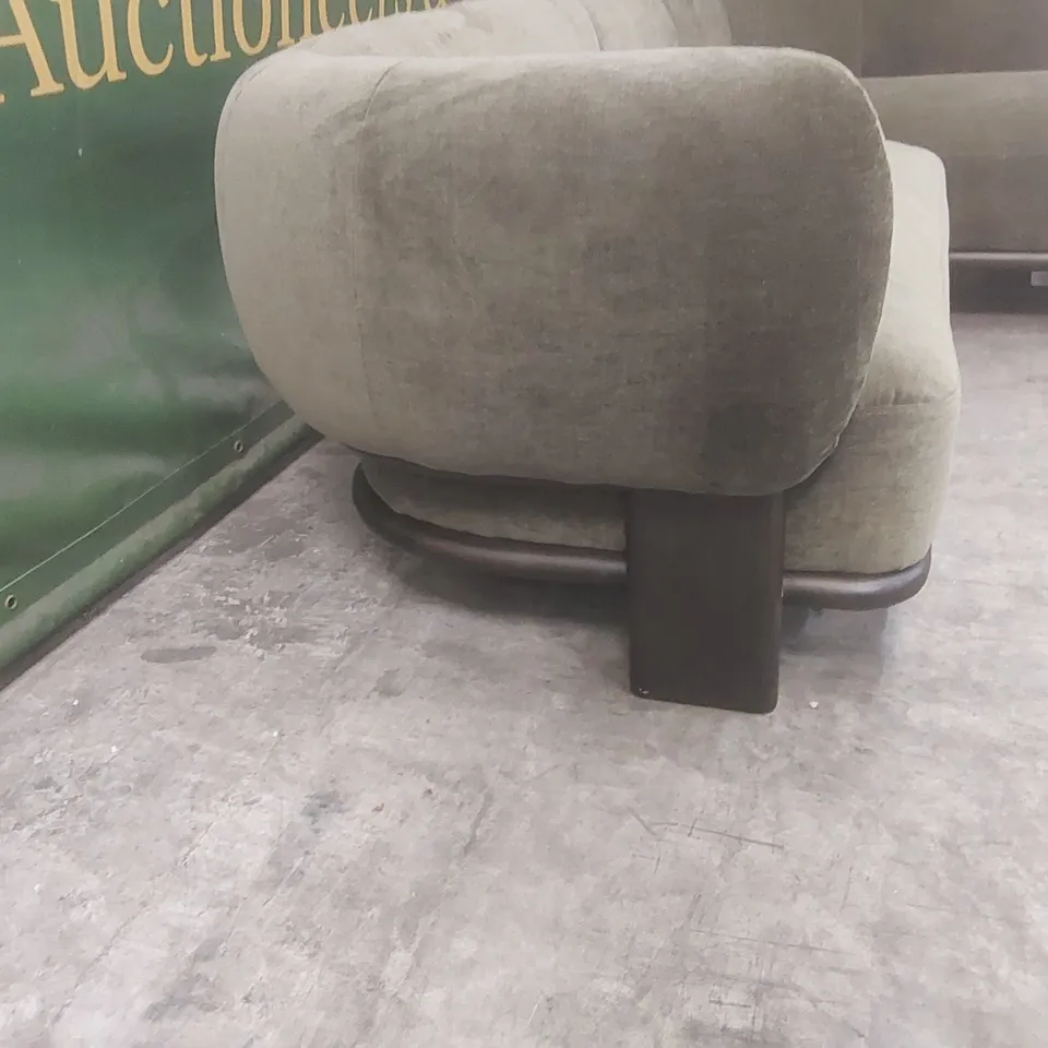 DANETTI FLORENCE OLIVE GREEN FABRIC WITH DARK WOOD RIGHT HAND FACING CHAISE SOFA RRP £1999