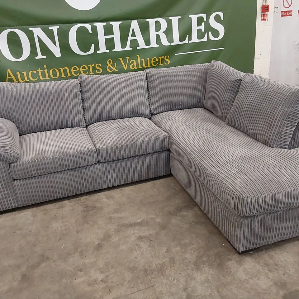 DESIGNER AMALFI STANDARD CORNER CHAISE SOFA IN CORDUROY FABRIC - CHARCOAL 