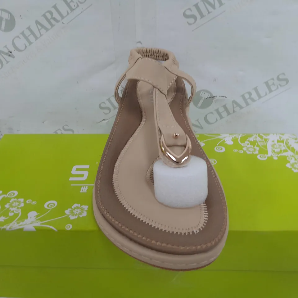 BOXED PAIR OF SIKETU OPEN TOE SLIPPERS IN NUDE - SIZE 37