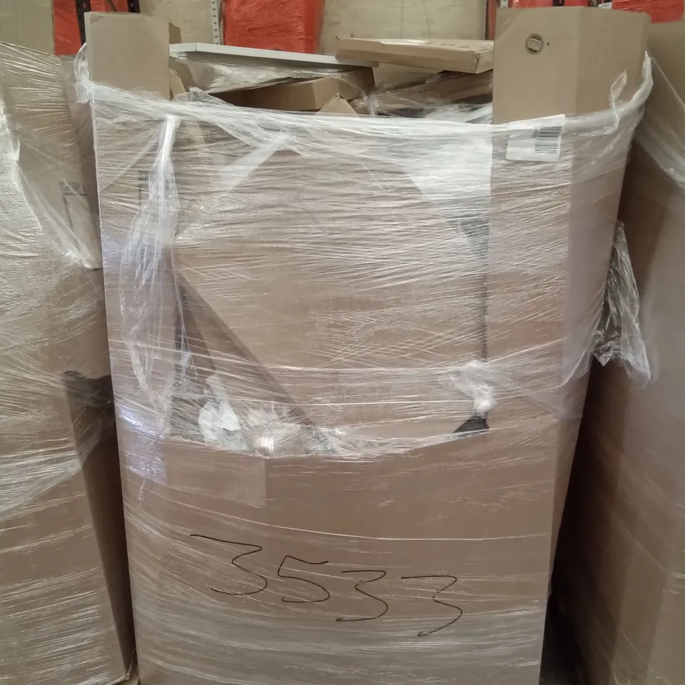 PALLET OF ASSORTED ITEMS INCLUDING TRUNKI KIDS SUITCASE, KENLEY FLOOR LAMP, WALL CLOCK, LED CEILING LIGHT, LLIVEKIT AIR FRYER, TEVLAPHEE STERRING WHEEL LOCK 