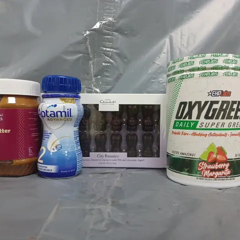 APPROXIMATELY 15 ASSORTED FOOD AND DRINK ITEMS TO INCLUDE DATE BUTTER, APTAMIL, HOTEL CHOCOLAT, ETC