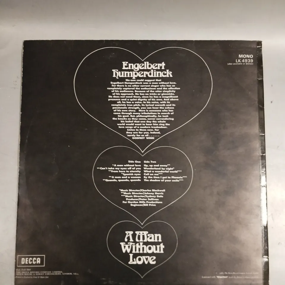 ENGELBERT HUMPERDINCK A MAN WITHOUT LOVE VINYL 