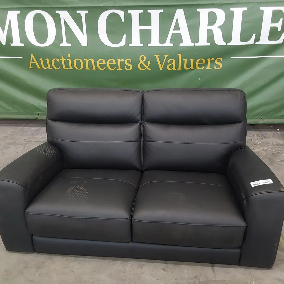 DESIGNER TWO SEATER SOFA BLACK LEATHER 