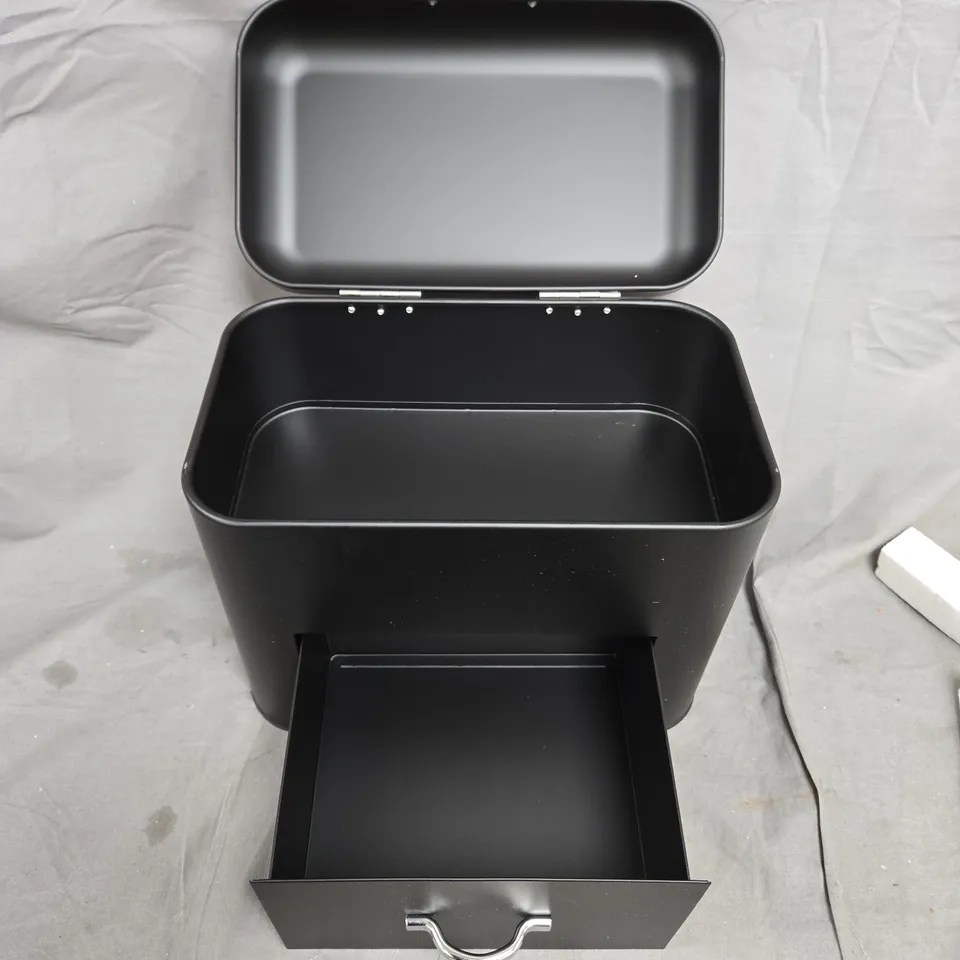 BLACK JEWELLERY BOX WITH LID AND TWO DRAWERS