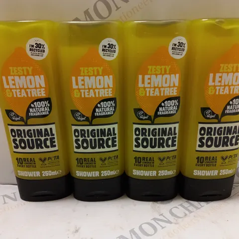 SET OF 4 X 250ML BOTTLES OF ORIGINAL SOURCE SHOWER GEL ZESTY LEMON & TEA TREE